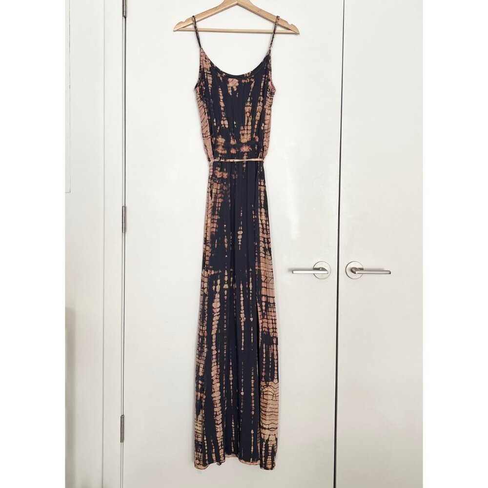 Michael Stars Boho Print Maxi Dress Size M Brown Strappy Tie Dye Hippie Beach - Picture 3 of 9